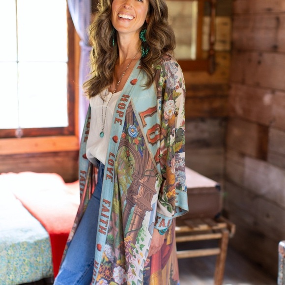 Love Language Printed Long Duster Bamboo Kimono Robe - Picture 6 of 9